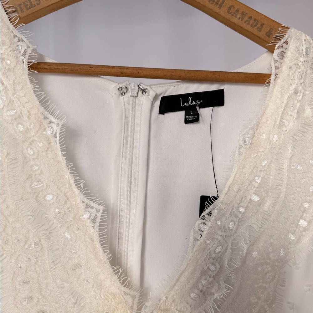 NWT Lulu's Wistful Moments Long Sleeve Mini Dress in Cream Size Large - Picture 3 of 7